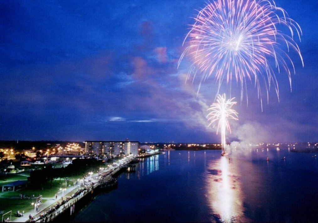 Fourth of July fireworks over the water